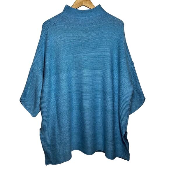Kerisma Sweater Women O/S Blue Wool Blend 3/4 Sleeve Mock Lagenlook Minimal - Picture 1 of 6